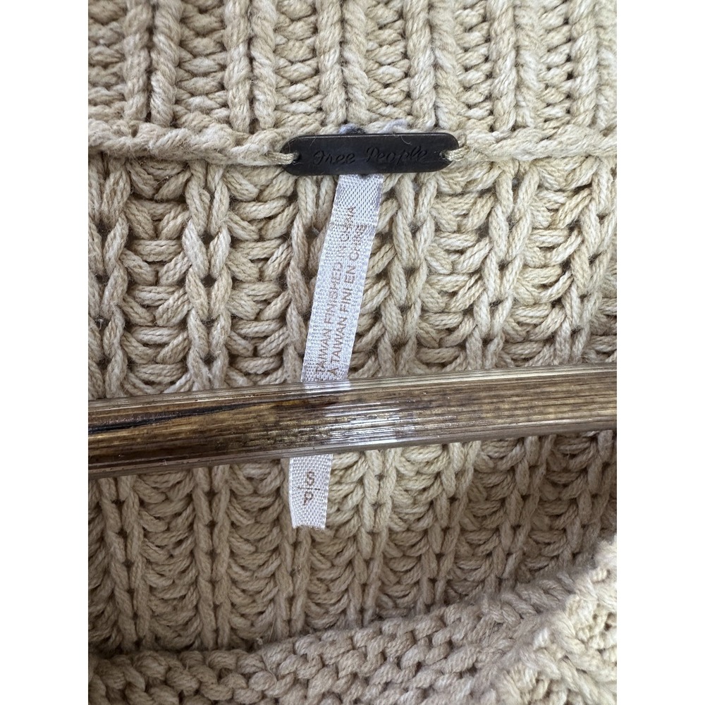 Free People Cropped Pullover Sweater Bell Song Crew Neck Open Knit Tan Small - Picture 8 of 15
